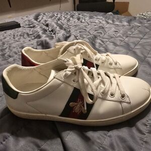 Gucci White Sneakers with Red and Green Accents
